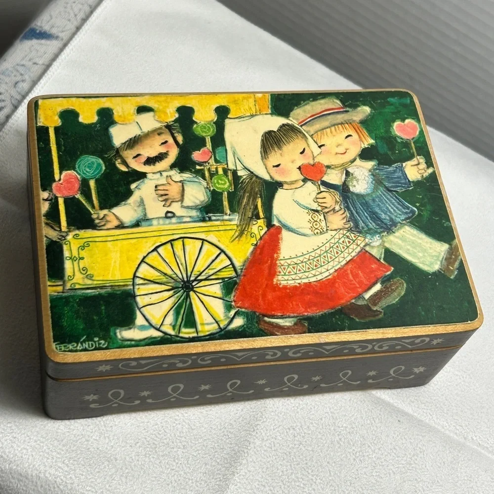 Reuge Swiss Music Box Vintage My Lily Adieu Hi - Lo Wind-Up Wooden Opens